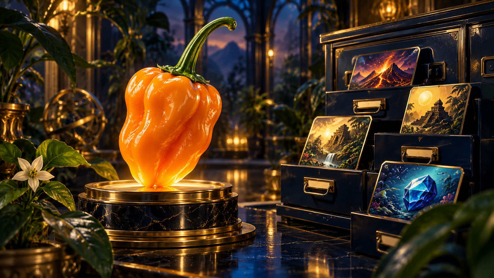 Ilustrasi cabai habanero oranye dan lemari direktori untuk pengenalan provider